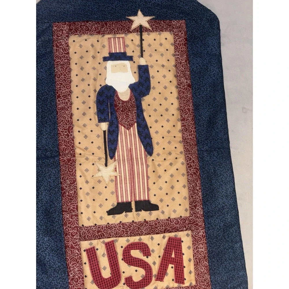 Vintage USA 4th of July Tapestry Banner Wall Hanging Uncle Sam Stars Stripes Red